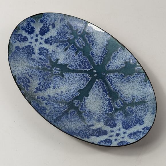 Mackintosh Enamels Snowflake Dish Blue Winter Trinket Tray Signed Oval Decor - Picture 4 of 11